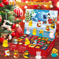 Holiday Calendar Box of 24 Costume Rubber Ducks for Ages 3 to 8 with a Numbered Door for Each Day