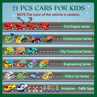 Holiday Window Box With 21 Pull Back Cars, Trucks and Planes and 3 Road Sign Sets for Floor Play