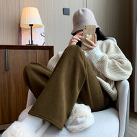 Wide Leg Lounge Pants with Thermal Lining and Elastic Waistband