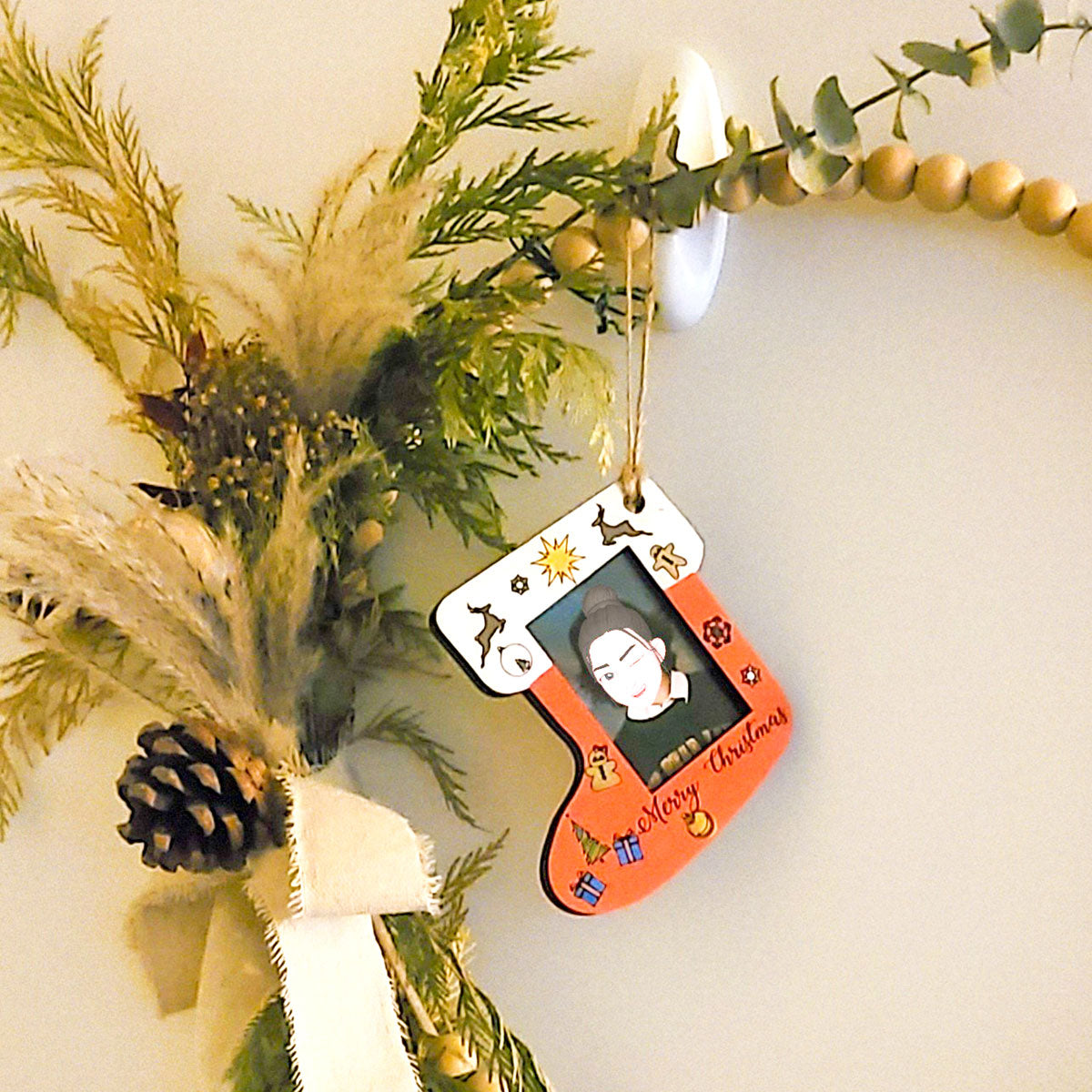 Wood Stocking Photo Ornament with Unfinished Kit and Painted Options