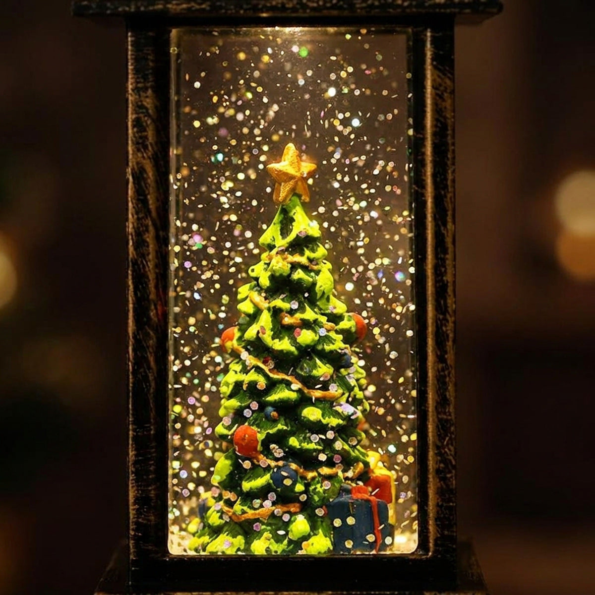 Mini Snow Globe Lantern with Warm LED and Hanging Ring in Christmas Tree Snowman Or Santa Styles