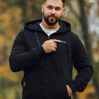 Mens Electric Heated Zipper Sweatshirt with Rechargeable Battery Pack and Dual Heating Zones