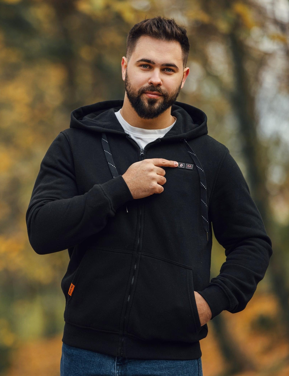 Mens Electric Heated Zipper Sweatshirt with Rechargeable Battery Pack and Dual Heating Zones