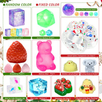 Christmas Calendar Holding 24 Different Squishies Including a Clear Cat Paw, Bunnies, Bears and a Strawberry