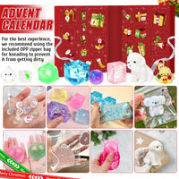 Christmas Calendar Holding 24 Different Squishies Including a Clear Cat Paw, Bunnies, Bears and a Strawberry