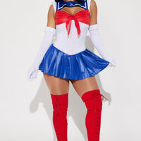 Sailor School Girl Halloween Costume for Women with Bow Bodysuit Pleated Skirt and Gloves