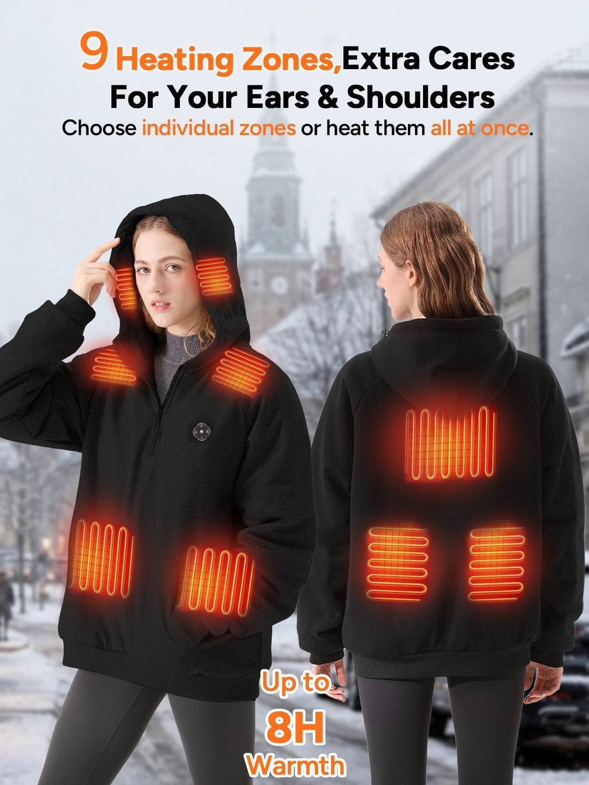 Unisex Electric Heated Fleece Pullover Sweatshirt with Included Battery Pack