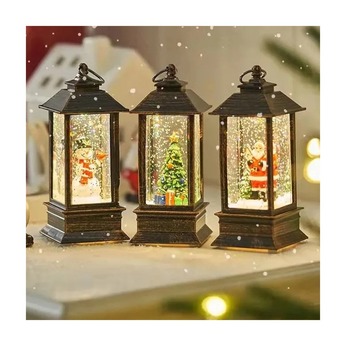 Mini Snow Globe Lantern with Warm LED and Hanging Ring in Christmas Tree Snowman Or Santa Styles
