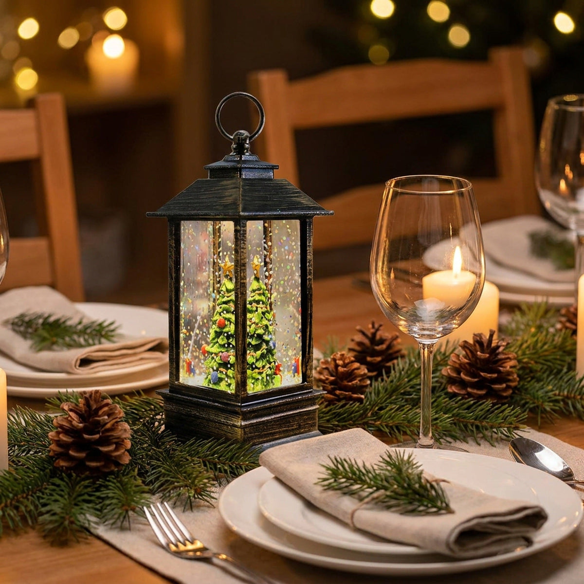 Mini Snow Globe Lantern with Warm LED and Hanging Ring in Christmas Tree Snowman Or Santa Styles
