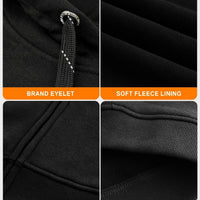 Mens Electric Heated Zipper Sweatshirt with Rechargeable Battery Pack and Dual Heating Zones