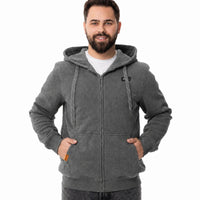 Mens Electric Heated Zipper Sweatshirt with Rechargeable Battery Pack and Dual Heating Zones