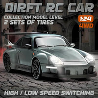 Four Wheel Drive Remote Control Car with LED Lights, Race and Drift Wheels and Mini Traffic Cones