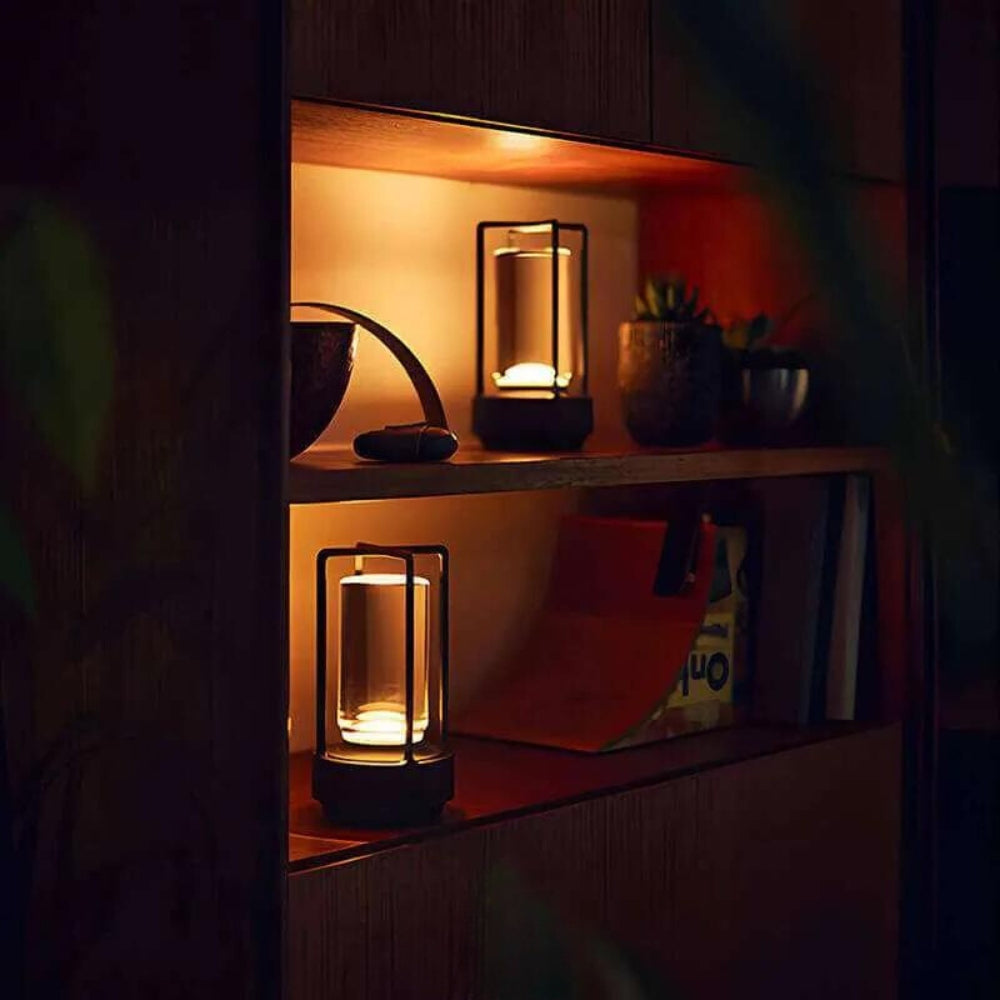 Cordless Rechargeable Metal Lantern Lamp with 3 Stage Touch Dimming for Tables and Patios