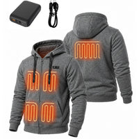 Mens Electric Heated Zipper Sweatshirt with Rechargeable Battery Pack and Dual Heating Zones
