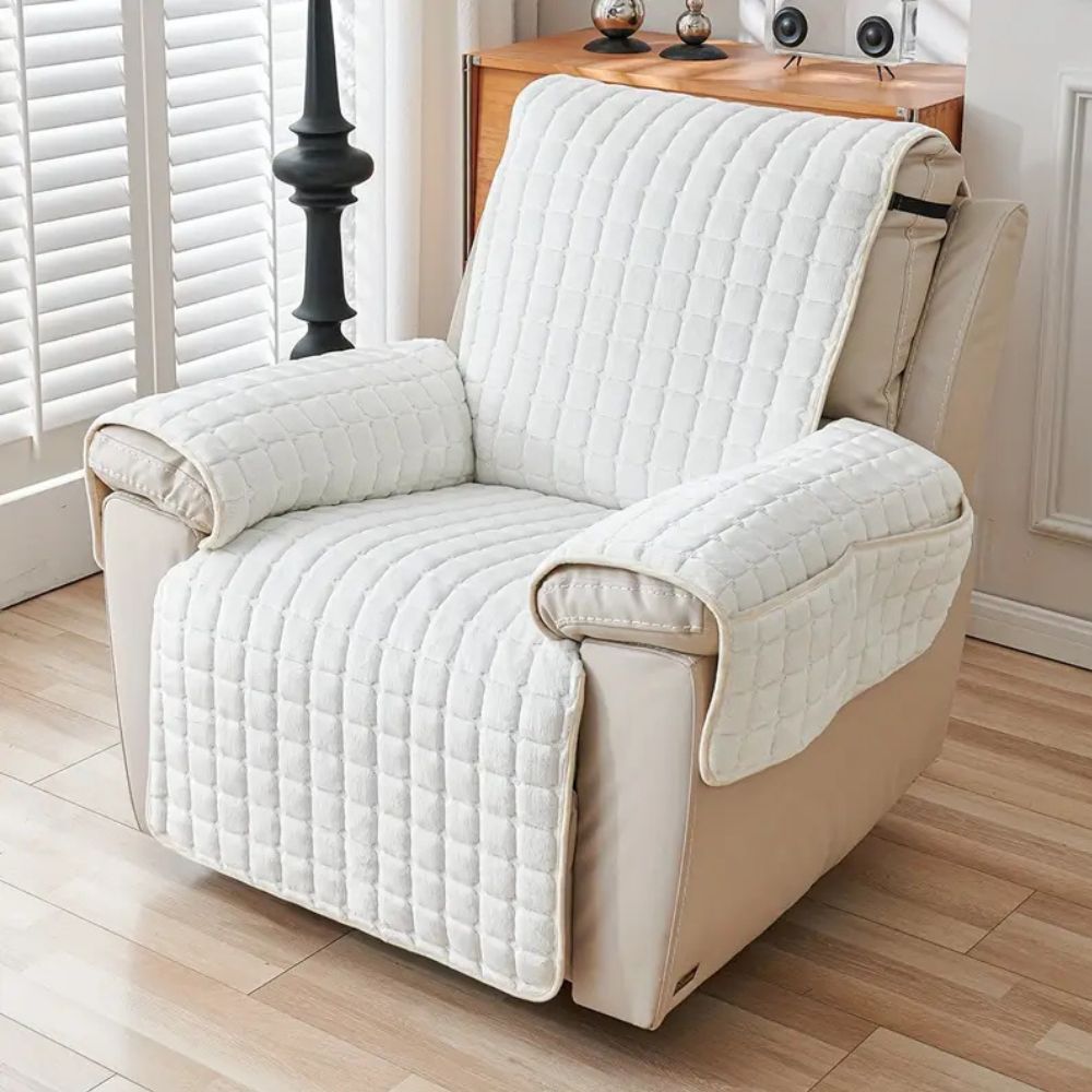 Quilted Recliner Cover with Microfiber Blend and Non-Slip Backing, Side Pocket