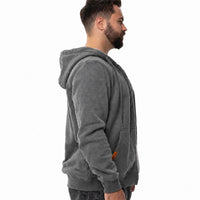 Mens Electric Heated Zipper Sweatshirt with Rechargeable Battery Pack and Dual Heating Zones