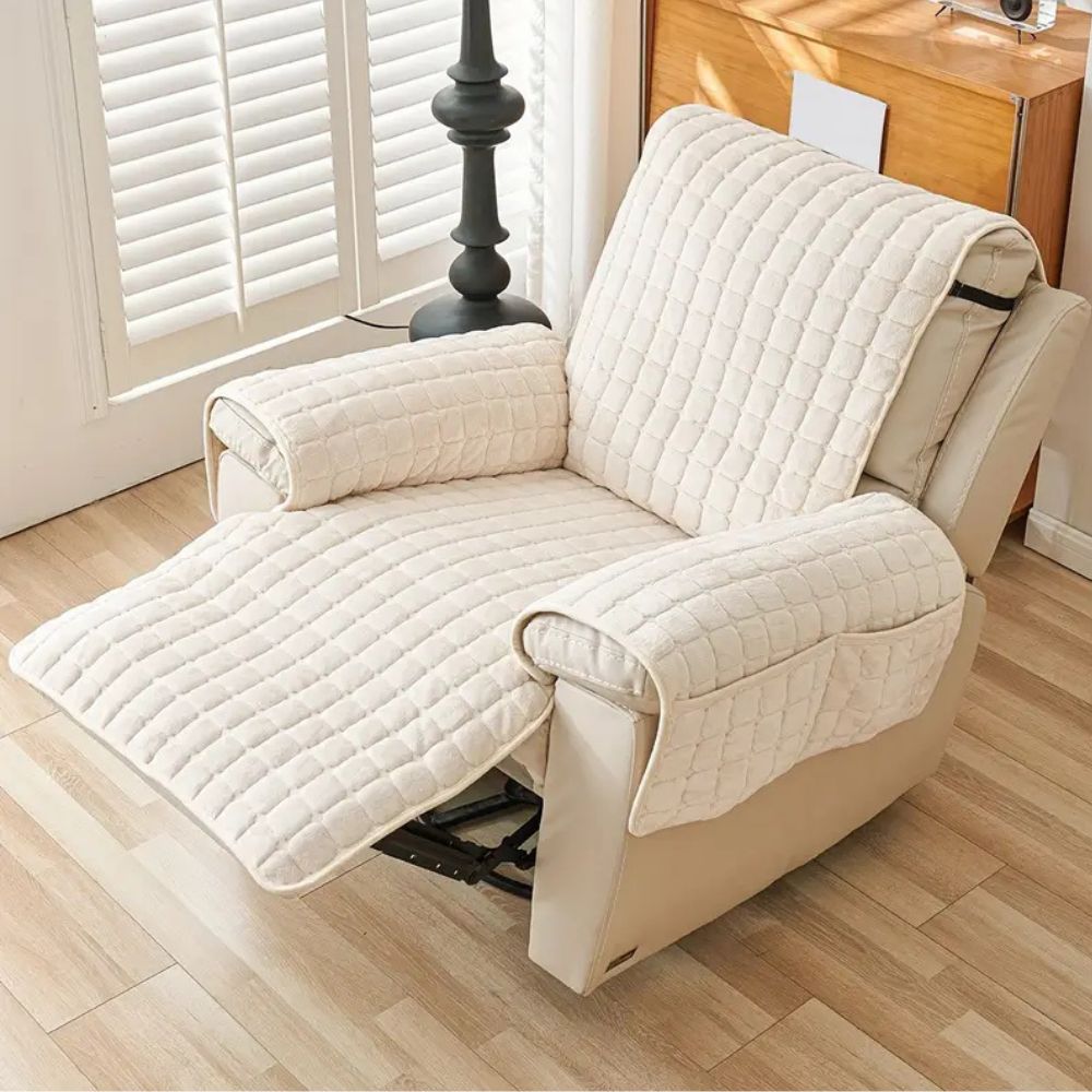 Quilted Recliner Cover with Microfiber Blend and Non-Slip Backing, Side Pocket
