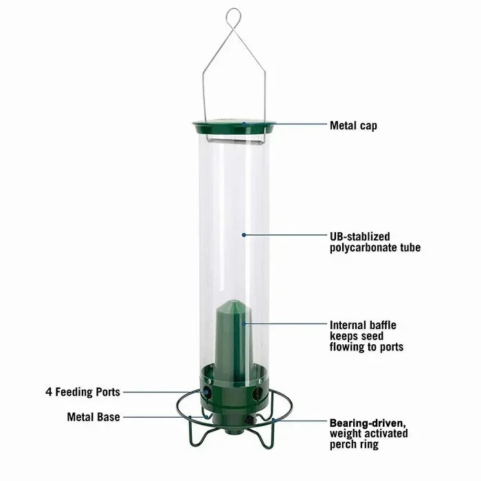 Spinning Perch Bird Feeder with 4 Feeding Ports and 5 Pound Seed Capacity for Backyards