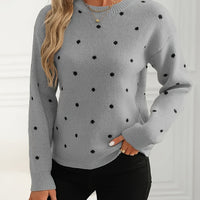 Polka Dot Crew Neck Sweater with Light Stretch and Soft Warm Knit for Fall and Winter