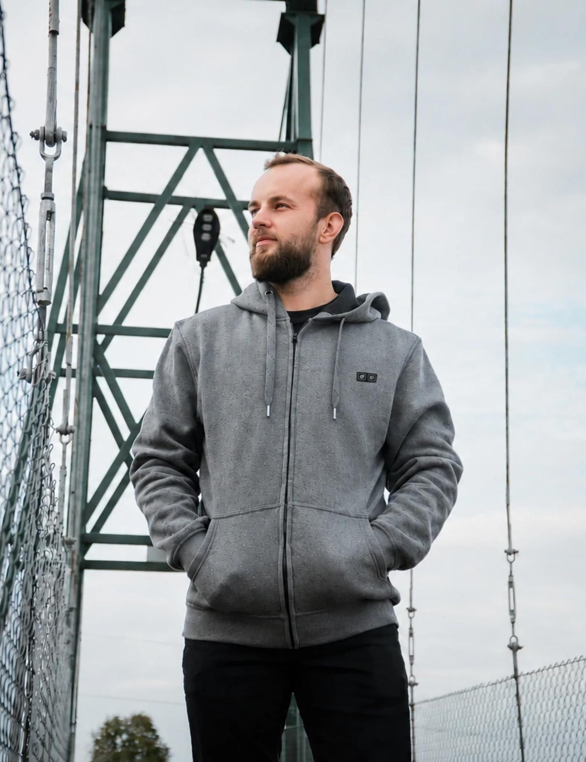 Mens Electric Heated Zipper Sweatshirt with Rechargeable Battery Pack and Dual Heating Zones