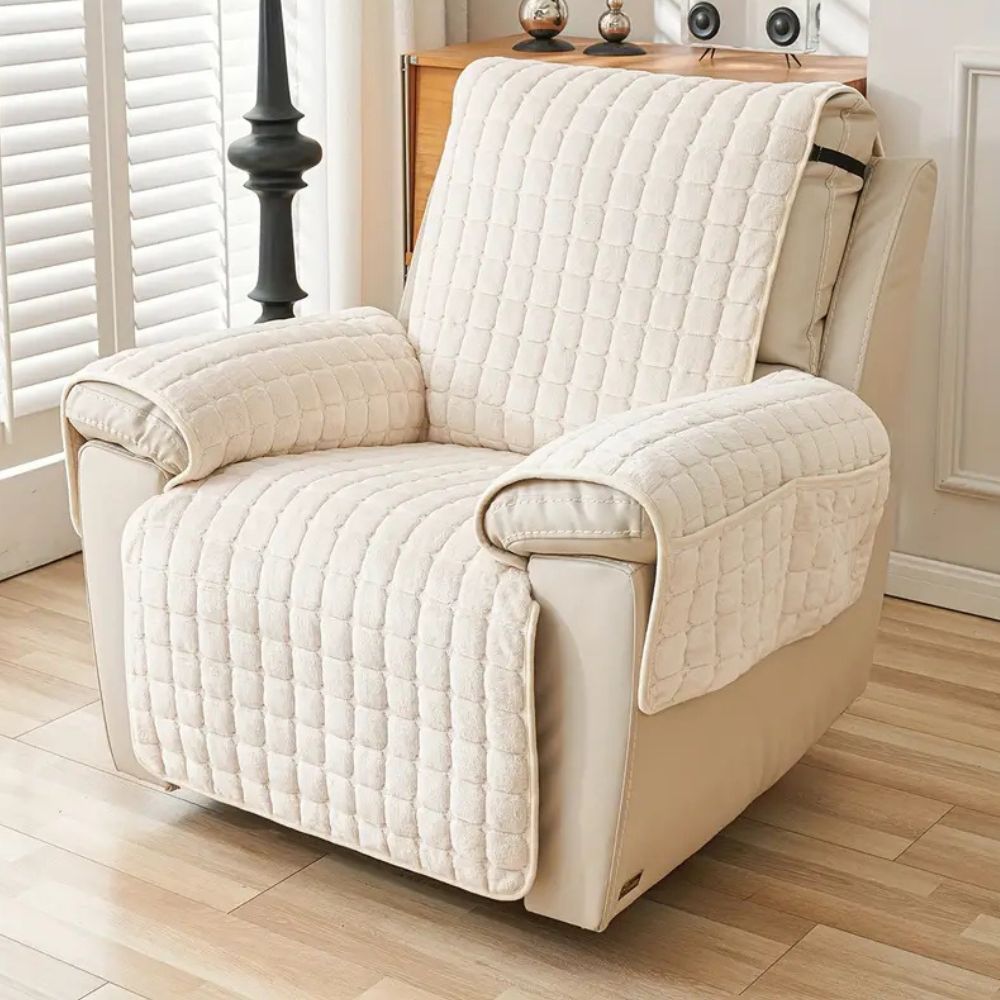 Quilted Recliner Cover with Microfiber Blend and Non-Slip Backing, Side Pocket