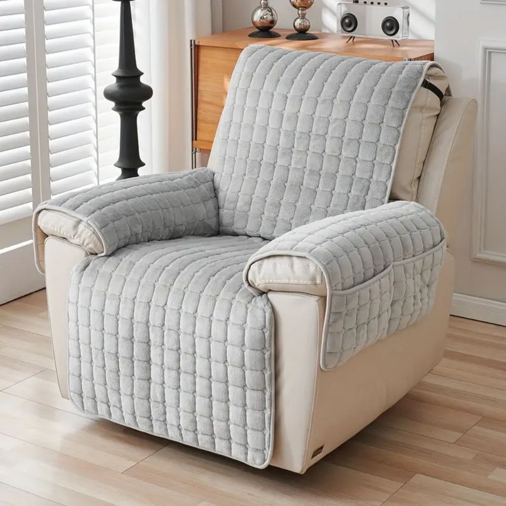 Quilted Recliner Cover with Microfiber Blend and Non-Slip Backing, Side Pocket