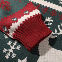 Christmas Hooded Sweater with Reindeer, Snowflake and Star Patterns and Drawstring Hood