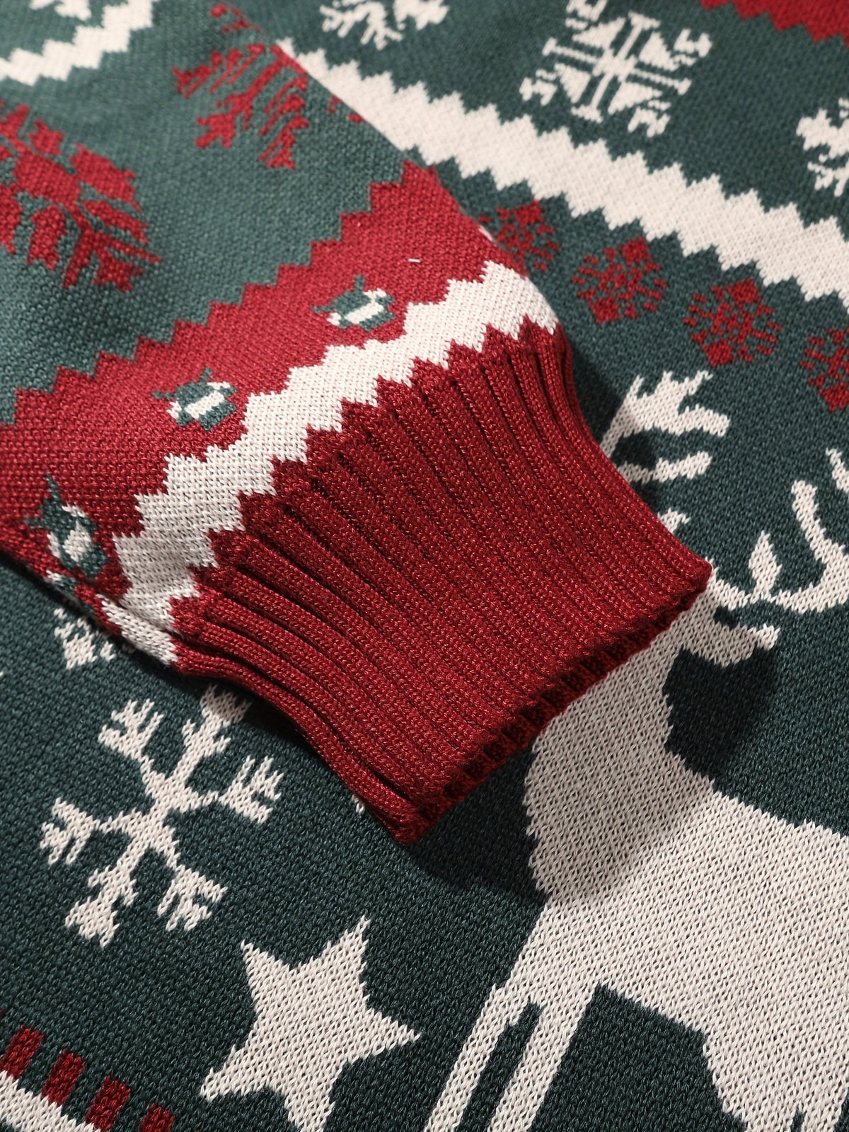 Christmas Hooded Sweater with Reindeer, Snowflake and Star Patterns and Drawstring Hood