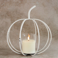 10.75"H x 10"W White Metal Cage Pumpkin, a cozy accent for fall gatherings.