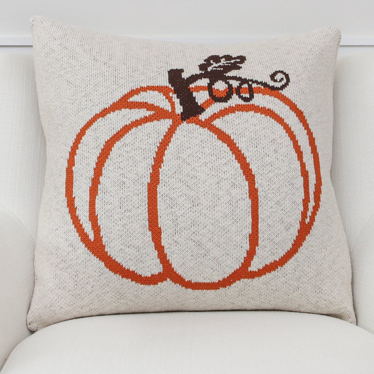 Knit Orange Pumpkin Pillow- 20in - Interior Delights