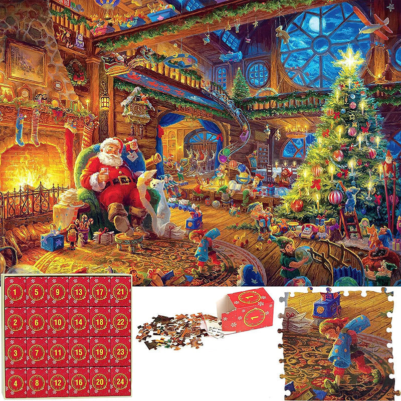 Holiday Puzzle Advent Calendar with 24 Doors, 42 Pieces Behind Each and a Finished Image Poster