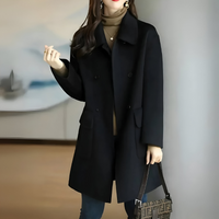 Formal Coat with Double Breasted Button Front and Structured Shoulders, Hip Pockets