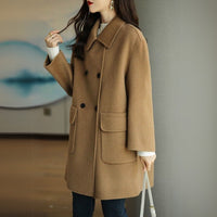 Formal Coat with Double Breasted Button Front and Structured Shoulders, Hip Pockets