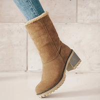 Womens Cuffed Ankle Boots with a Plush Cuff, Block Heel and Slip On Style in Black Size 9
