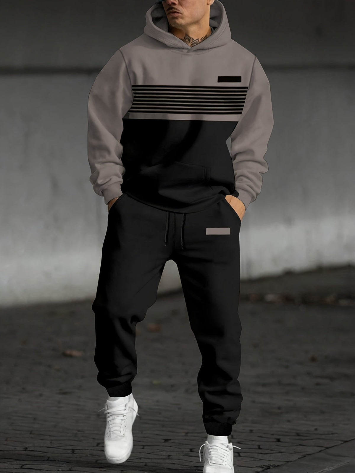 Color Block Hooded Sweatshirt with Full Sleeves and a Roomy Fit in Black in Sizes S to 2XL