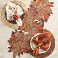 Cornucopia Napkin Ring with Raised Pumpkins, Berries and Leaves, Set of 4