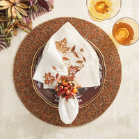 Cornucopia Napkin Ring with Raised Pumpkins, Berries and Leaves, Set of 4