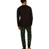 Mens Christmas Lights Pajama Set with Get Lit Slogan Top and Printed Pants