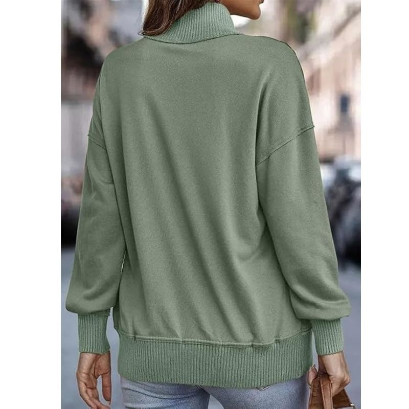 Women's Drawstring Stand Collar Pullover with Front Pockets and Long Sleeves