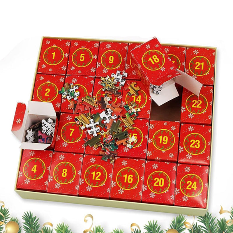 Holiday Puzzle Advent Calendar with 24 Doors, 42 Pieces Behind Each and a Finished Image Poster