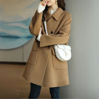 Formal Coat with Double Breasted Button Front and Structured Shoulders, Hip Pockets