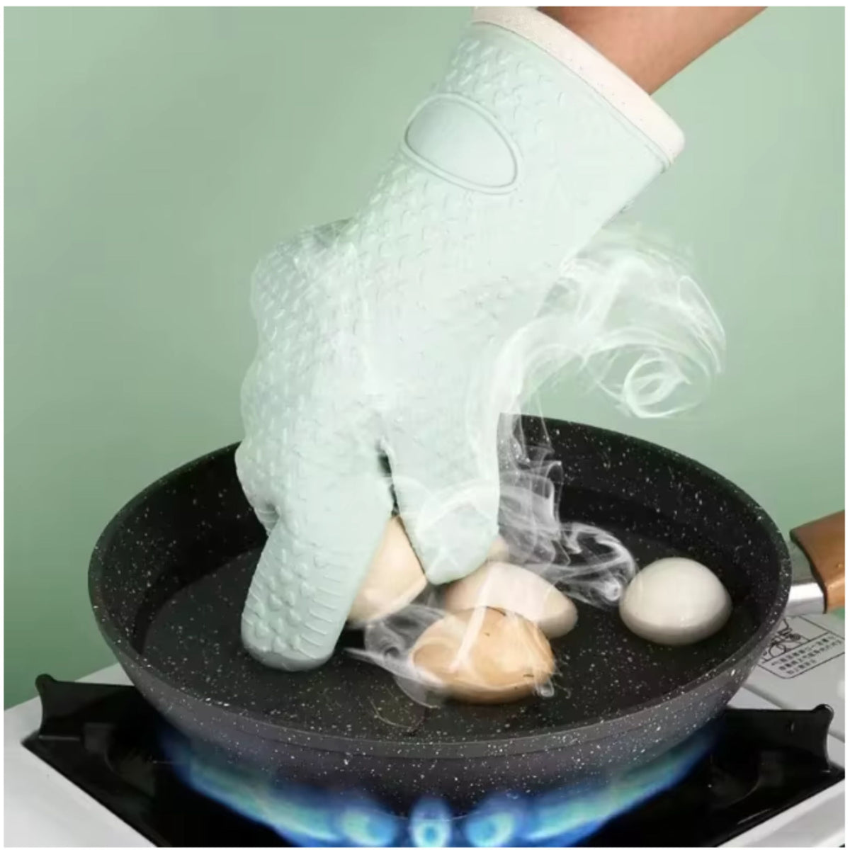 Silicone Oven Gloves with Five Finger Design and Cotton Lining, Heat Resistant