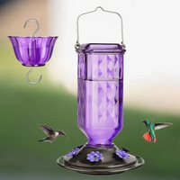 Glass Hummingbird Feeder with a 24 Ounce Capacity, Six Flower Shaped Ports and an Ant Moat in Red or Purple