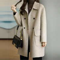 Formal Coat with Double Breasted Button Front and Structured Shoulders, Hip Pockets