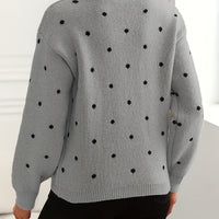Polka Dot Crew Neck Sweater with Light Stretch and Soft Warm Knit for Fall and Winter