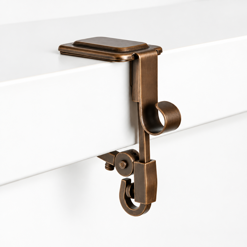 Adjustable Mantel Clamp Stocking Hanger with Dual Hooks and Rubber Pads for Garlands and Stockings