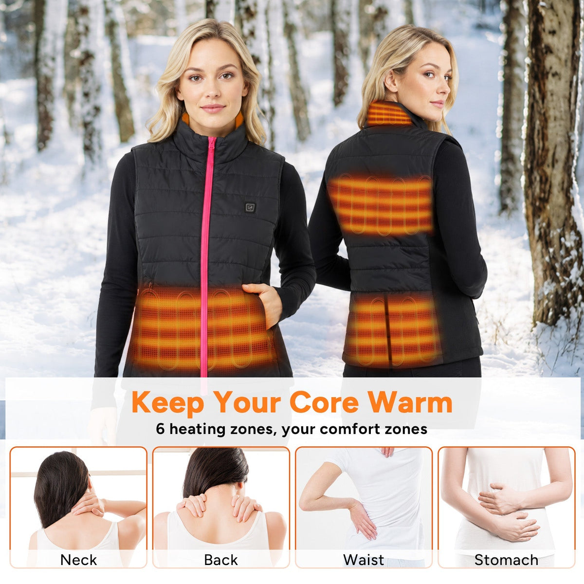 Women's Heated Vest with Six Heating Zones and Three Temperature Levels