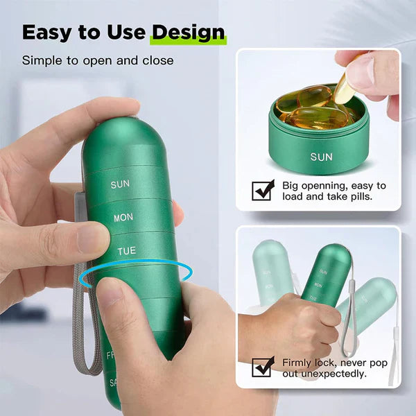 Pill Organizer 7 Day Aluminum Portable for Travel