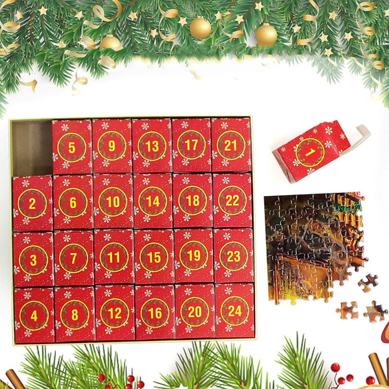 Holiday Puzzle Advent Calendar with 24 Doors, 42 Pieces Behind Each and a Finished Image Poster