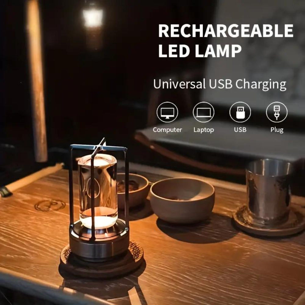 Cordless Rechargeable Metal Lantern Lamp with 3 Stage Touch Dimming for Tables and Patios
